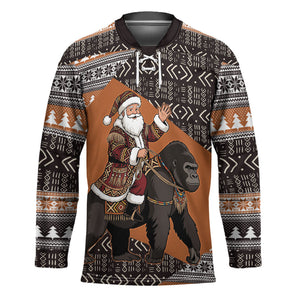 DR Congo Christmas Santa Gorilla Hockey Jersey Kuba Inspired Geometric Pattern