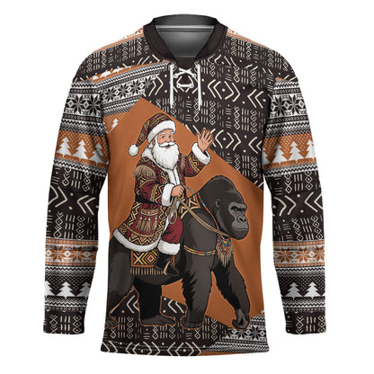 DR Congo Christmas Santa Gorilla Hockey Jersey Kuba Inspired Geometric Pattern