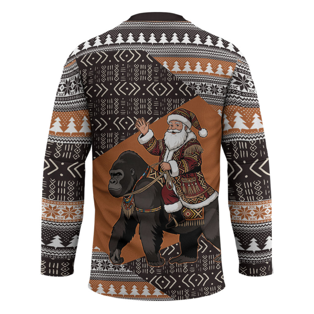 DR Congo Christmas Santa Gorilla Hockey Jersey Kuba Inspired Geometric Pattern