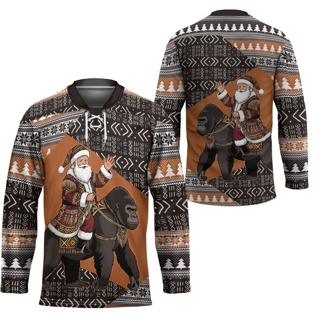 DR Congo Christmas Santa Gorilla Hockey Jersey Kuba Inspired Geometric Pattern