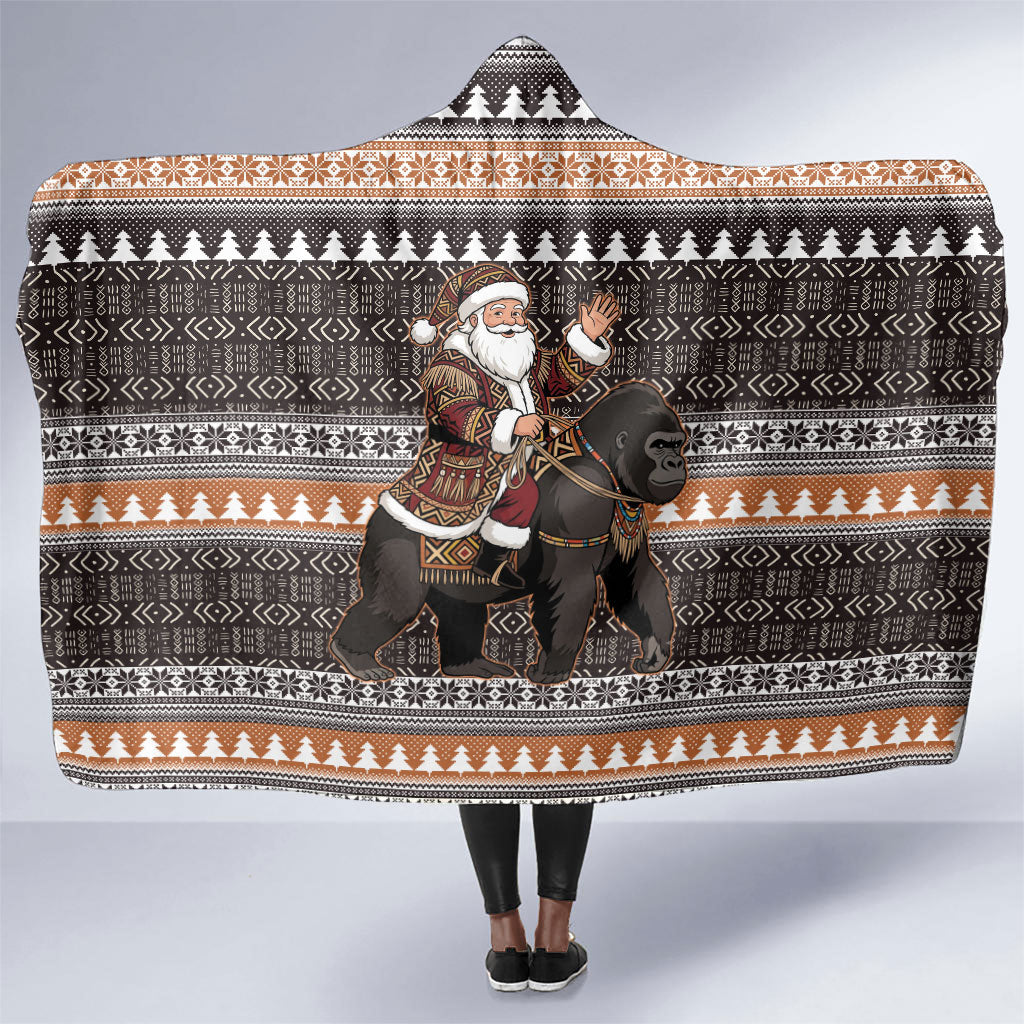 DR Congo Christmas Santa Gorilla Hooded Blanket Kuba Inspired Geometric Pattern