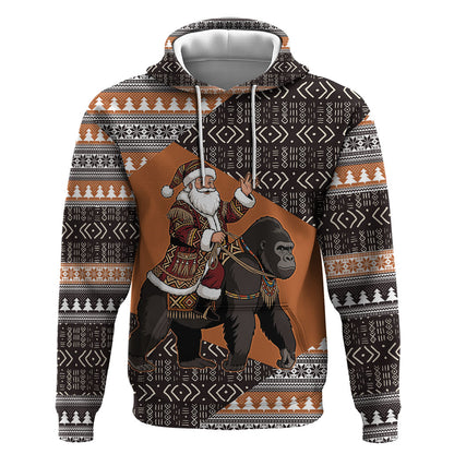 DR Congo Christmas Santa Gorilla Hoodie Kuba Inspired Geometric Pattern