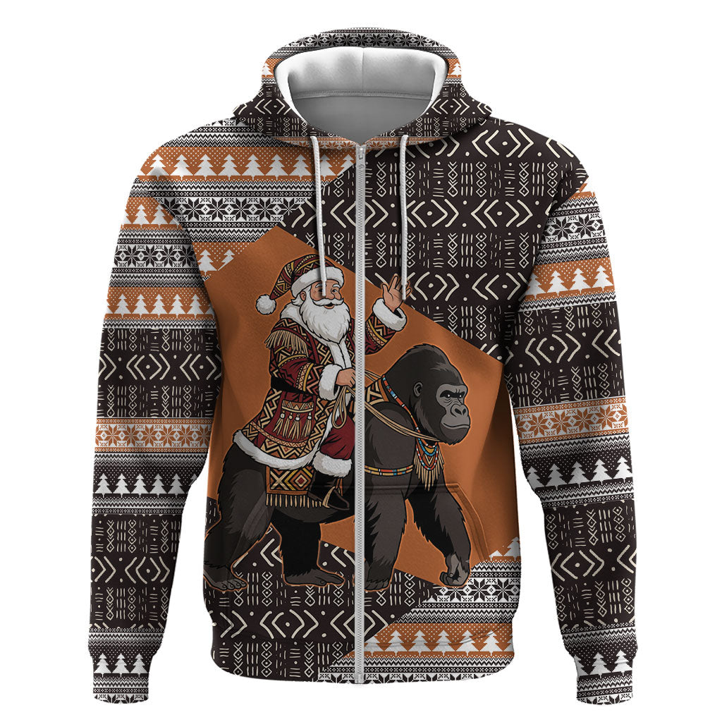 DR Congo Christmas Santa Gorilla Hoodie Kuba Inspired Geometric Pattern