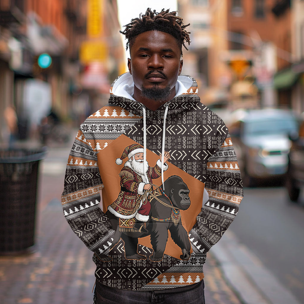 DR Congo Christmas Santa Gorilla Hoodie Kuba Inspired Geometric Pattern