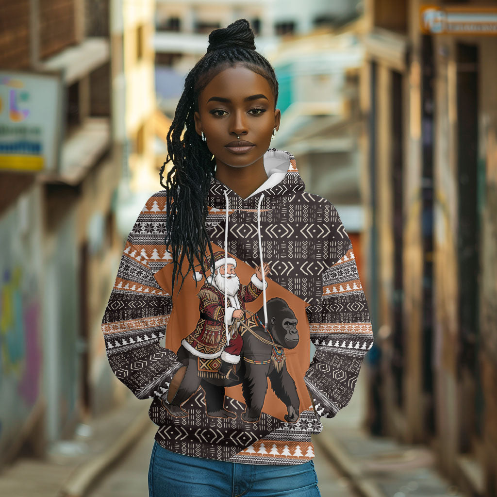 DR Congo Christmas Santa Gorilla Hoodie Kuba Inspired Geometric Pattern