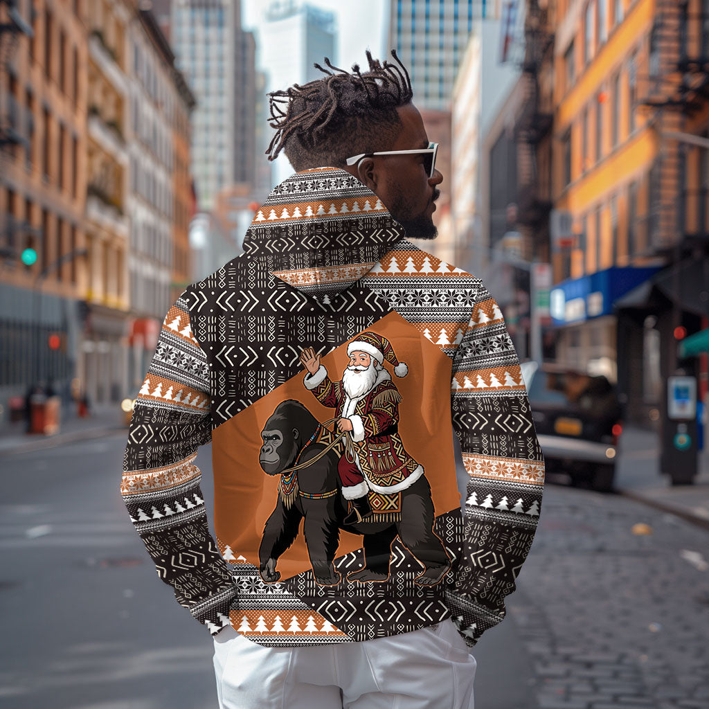 DR Congo Christmas Santa Gorilla Hoodie Kuba Inspired Geometric Pattern