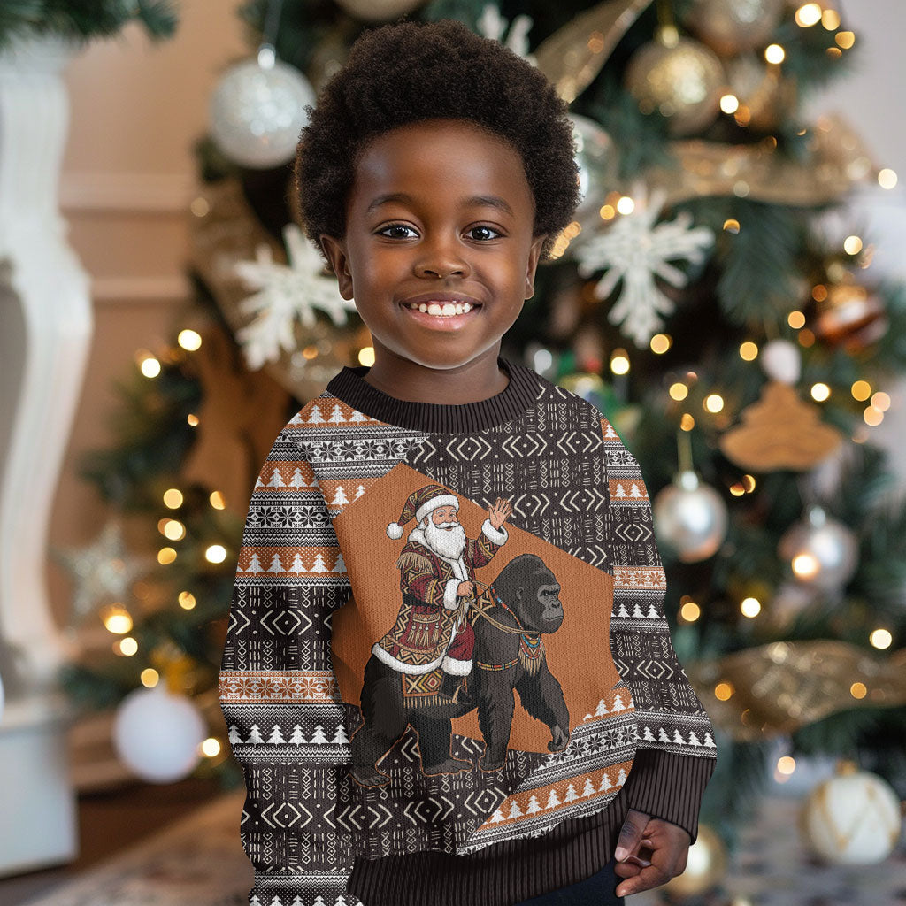 DR Congo Christmas Santa Gorilla Kid Ugly Christmas Sweater Kuba Inspired Geometric Pattern