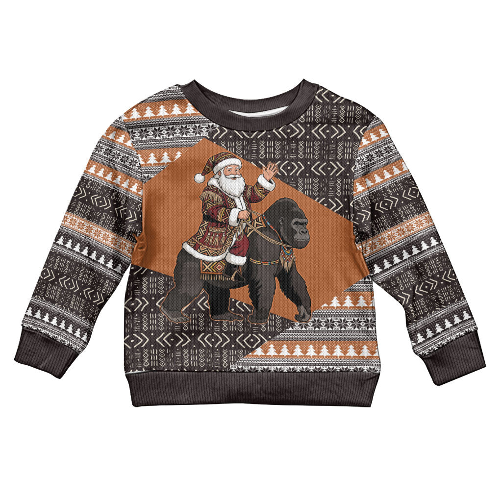 DR Congo Christmas Santa Gorilla Kid Ugly Christmas Sweater Kuba Inspired Geometric Pattern