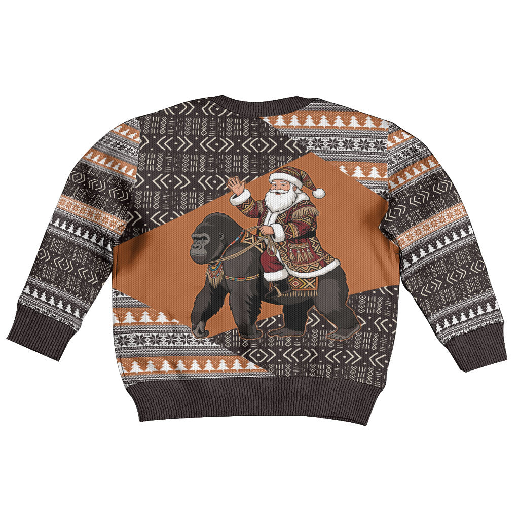 DR Congo Christmas Santa Gorilla Kid Ugly Christmas Sweater Kuba Inspired Geometric Pattern