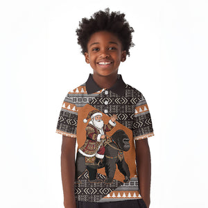 DR Congo Christmas Santa Gorilla Kid Polo Shirt Kuba Inspired Geometric Pattern