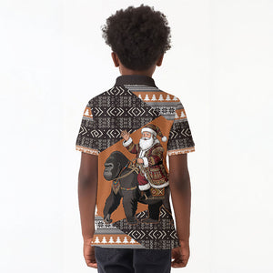DR Congo Christmas Santa Gorilla Kid Polo Shirt Kuba Inspired Geometric Pattern