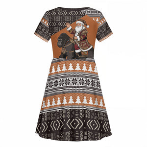 DR Congo Christmas Santa Gorilla Kid Short Sleeve Dress Kuba Inspired Geometric Pattern