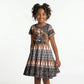 DR Congo Christmas Santa Gorilla Kid Short Sleeve Dress Kuba Inspired Geometric Pattern