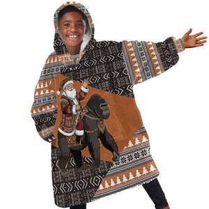 DR Congo Christmas Santa Gorilla Kid Wearable Blanket Hoodie Kuba Inspired Geometric Pattern
