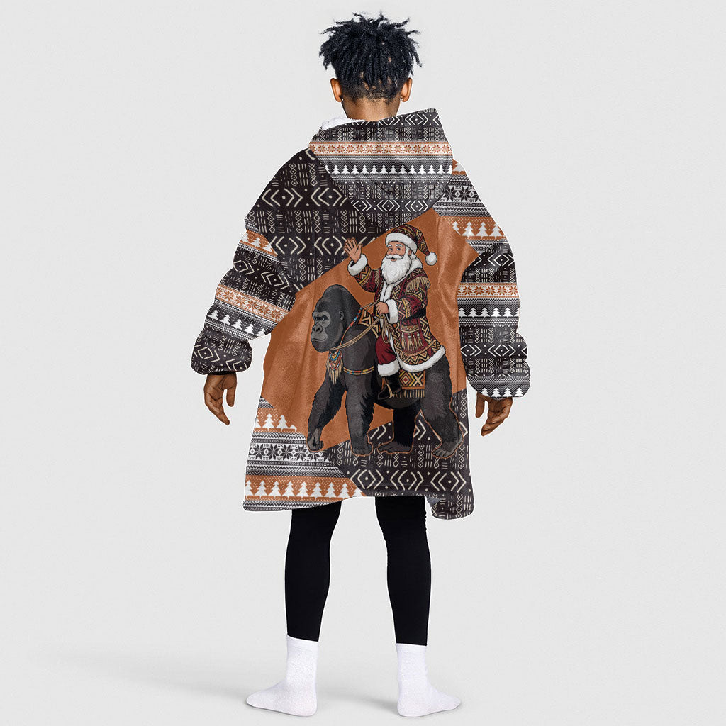DR Congo Christmas Santa Gorilla Kid Wearable Blanket Hoodie Kuba Inspired Geometric Pattern
