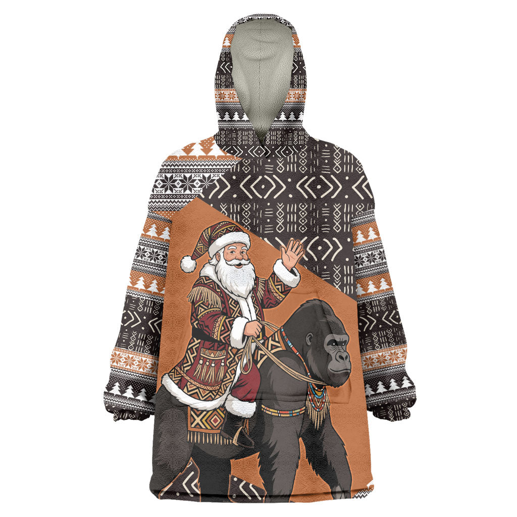 DR Congo Christmas Santa Gorilla Kid Wearable Blanket Hoodie Kuba Inspired Geometric Pattern