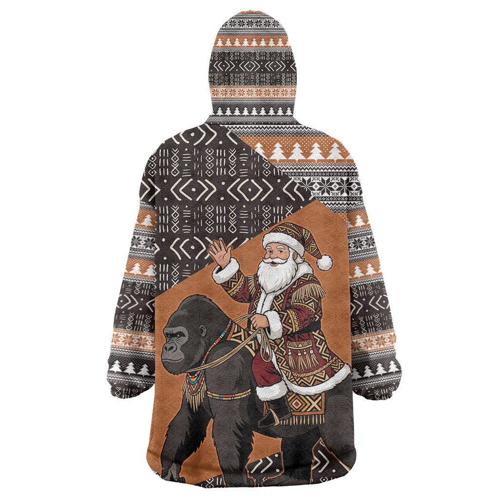 DR Congo Christmas Santa Gorilla Kid Wearable Blanket Hoodie Kuba Inspired Geometric Pattern