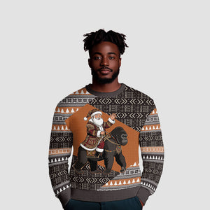 DR Congo Christmas Santa Gorilla Ugly Christmas Sweater Kuba Inspired Geometric Pattern