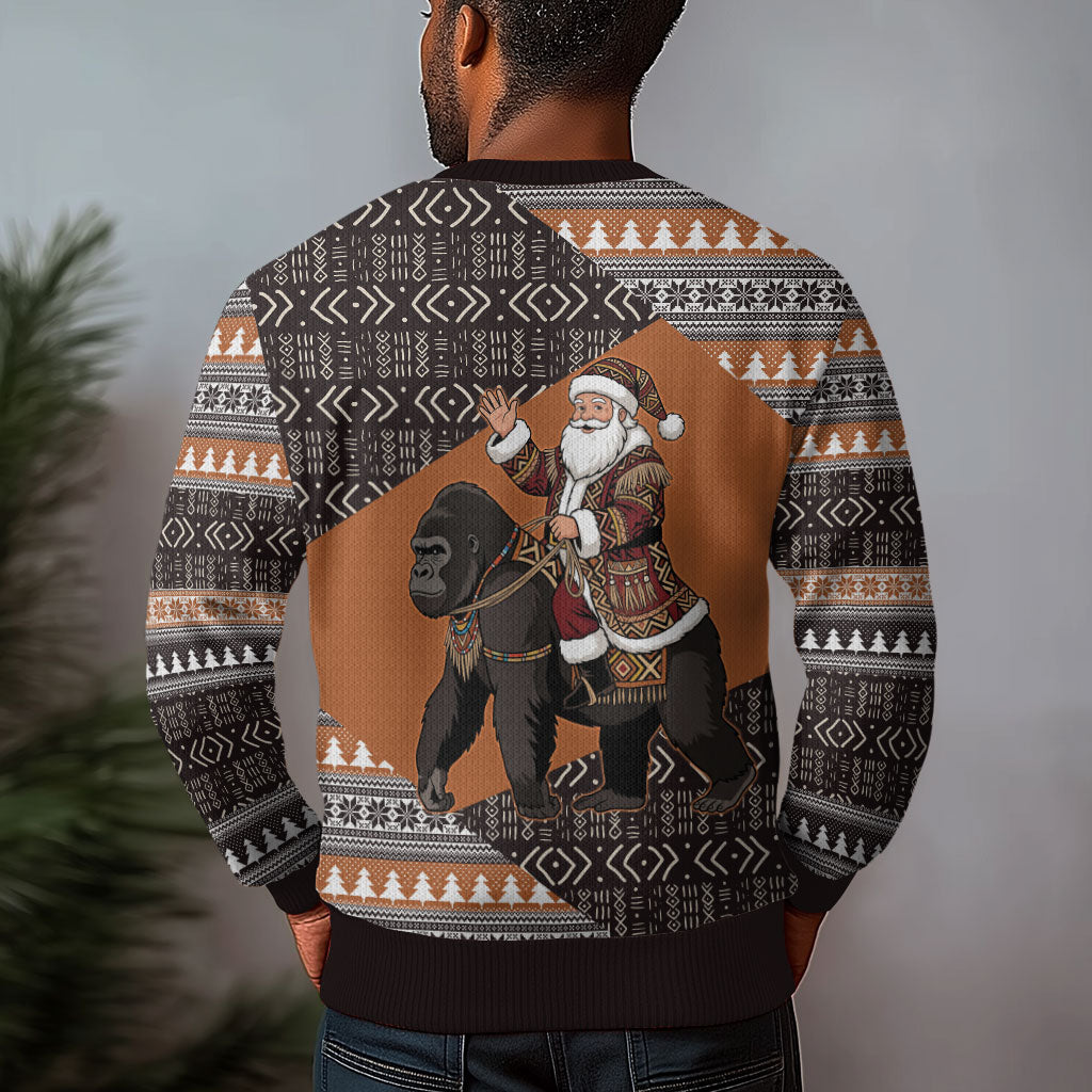 DR Congo Christmas Santa Gorilla Ugly Christmas Sweater Kuba Inspired Geometric Pattern