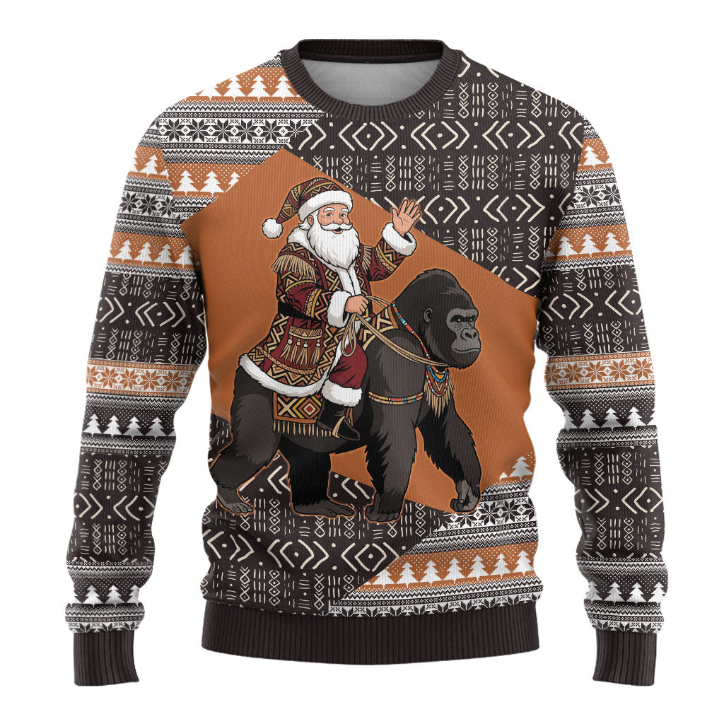 DR Congo Christmas Santa Gorilla Ugly Christmas Sweater Kuba Inspired Geometric Pattern