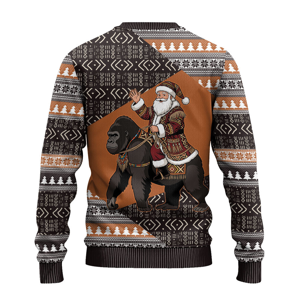 DR Congo Christmas Santa Gorilla Ugly Christmas Sweater Kuba Inspired Geometric Pattern