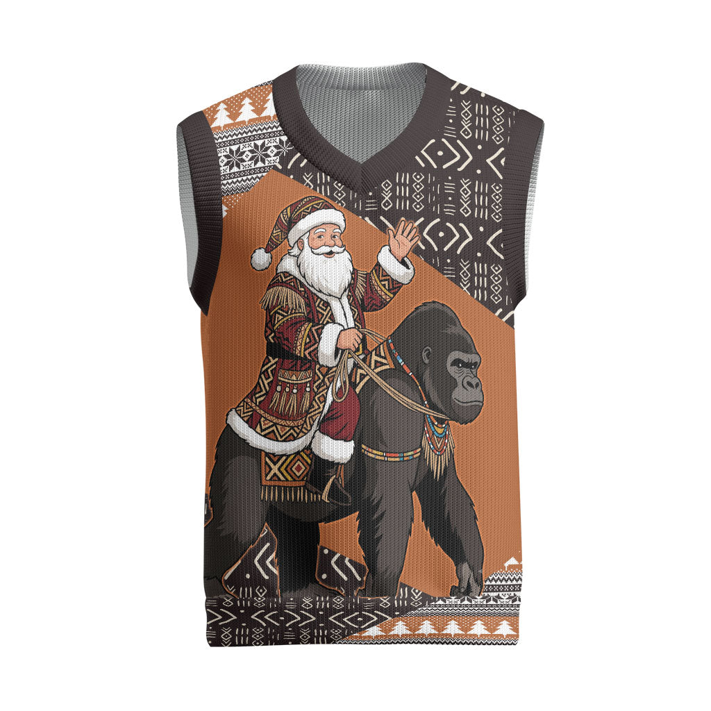 DR Congo Christmas Santa Gorilla Christmas Knitted V-Neck Vest Kuba Inspired Geometric Pattern