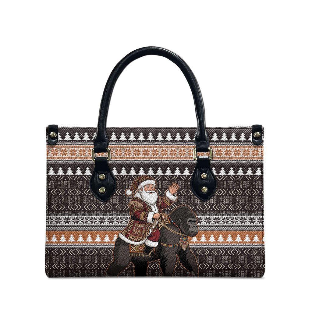 DR Congo Christmas Santa Gorilla Leather Bag Kuba Inspired Geometric Pattern