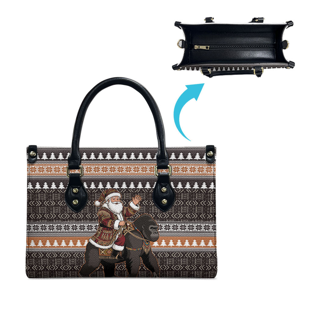 DR Congo Christmas Santa Gorilla Leather Bag Kuba Inspired Geometric Pattern