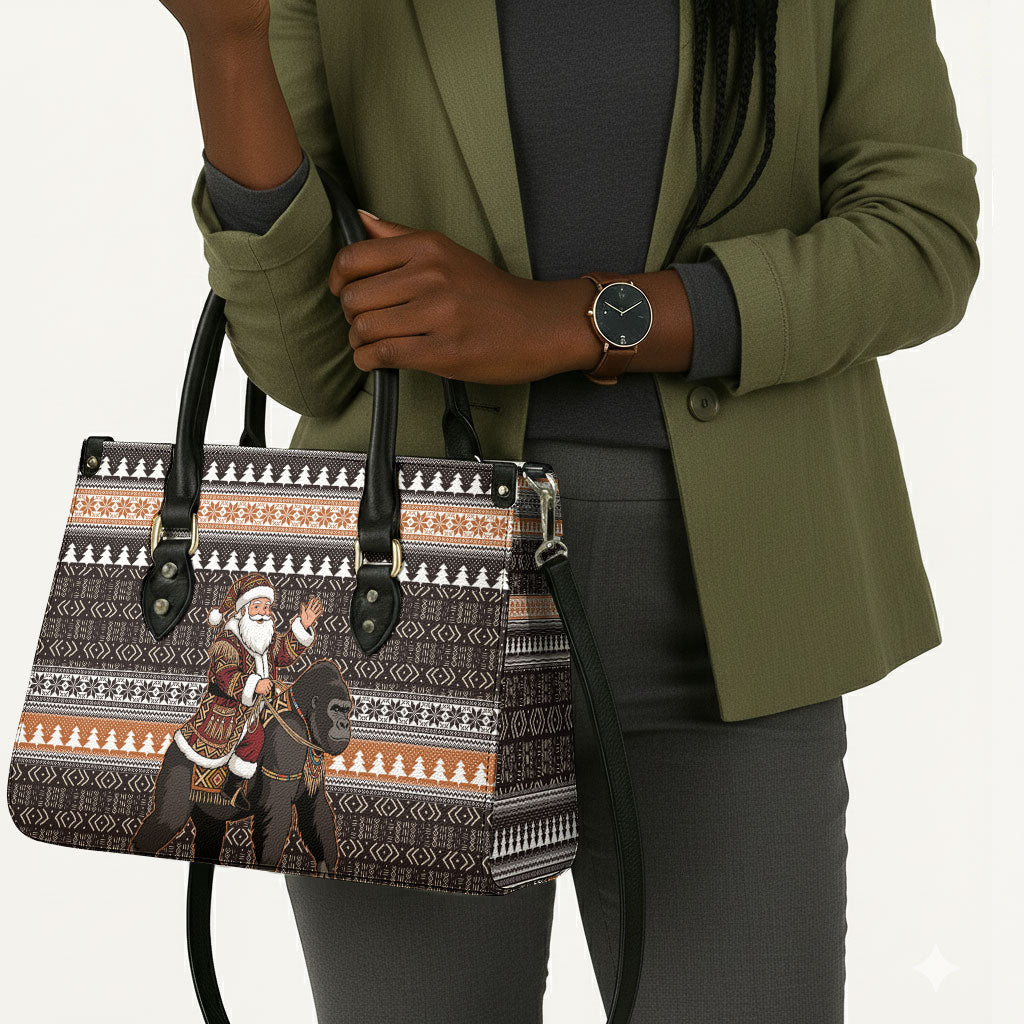 DR Congo Christmas Santa Gorilla Leather Bag Kuba Inspired Geometric Pattern