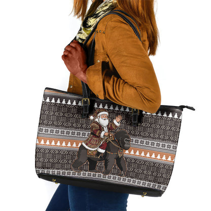 DR Congo Christmas Santa Gorilla Leather Tote Bag Kuba Inspired Geometric Pattern