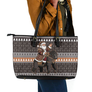 DR Congo Christmas Santa Gorilla Leather Tote Bag Kuba Inspired Geometric Pattern
