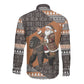 DR Congo Christmas Santa Gorilla Long Sleeve Button Shirt Kuba Inspired Geometric Pattern