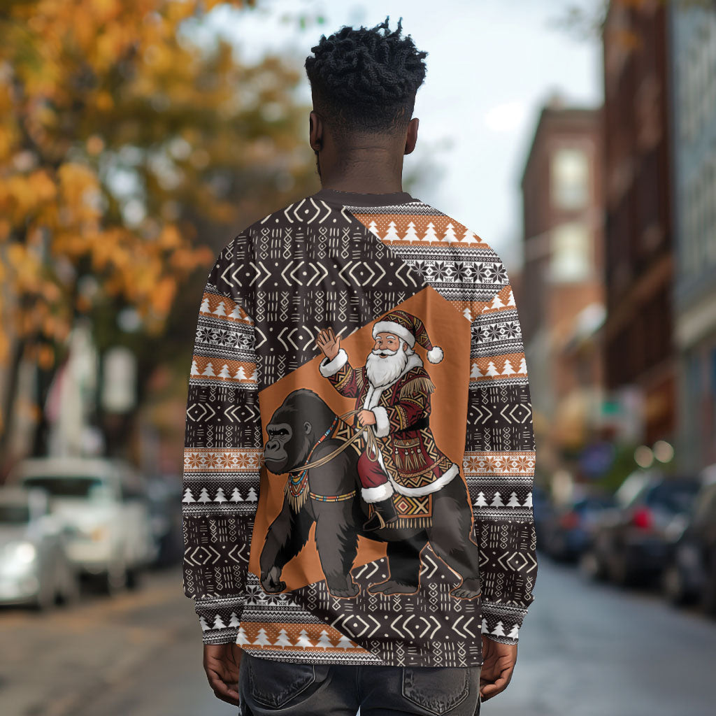 DR Congo Christmas Santa Gorilla Long Sleeve Shirt Kuba Inspired Geometric Pattern