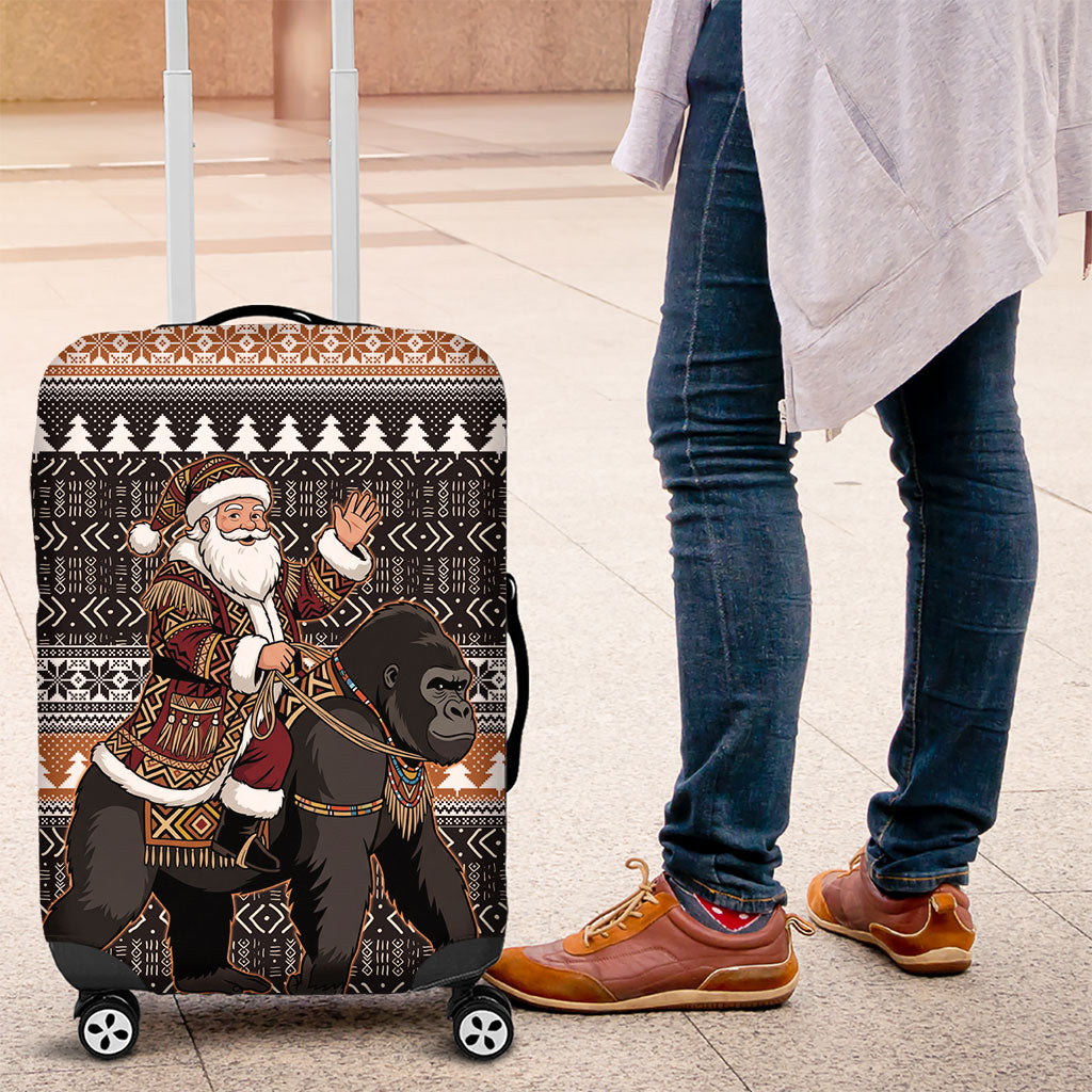 DR Congo Christmas Santa Gorilla Luggage Cover Kuba Inspired Geometric Pattern
