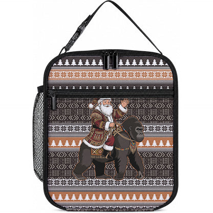 DR Congo Christmas Santa Gorilla Lunch Bag Kuba Inspired Geometric Pattern
