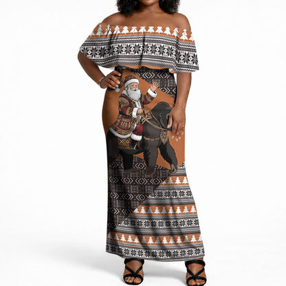 DR Congo Christmas Santa Gorilla Off Shoulder Maxi Dress Kuba Inspired Geometric Pattern