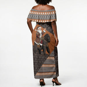 DR Congo Christmas Santa Gorilla Off Shoulder Maxi Dress Kuba Inspired Geometric Pattern
