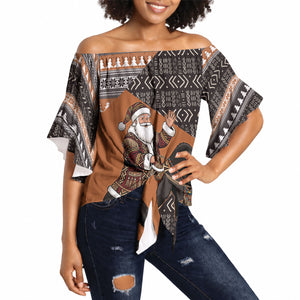 DR Congo Christmas Santa Gorilla Off Shoulder Wrap Waist Top Kuba Inspired Geometric Pattern
