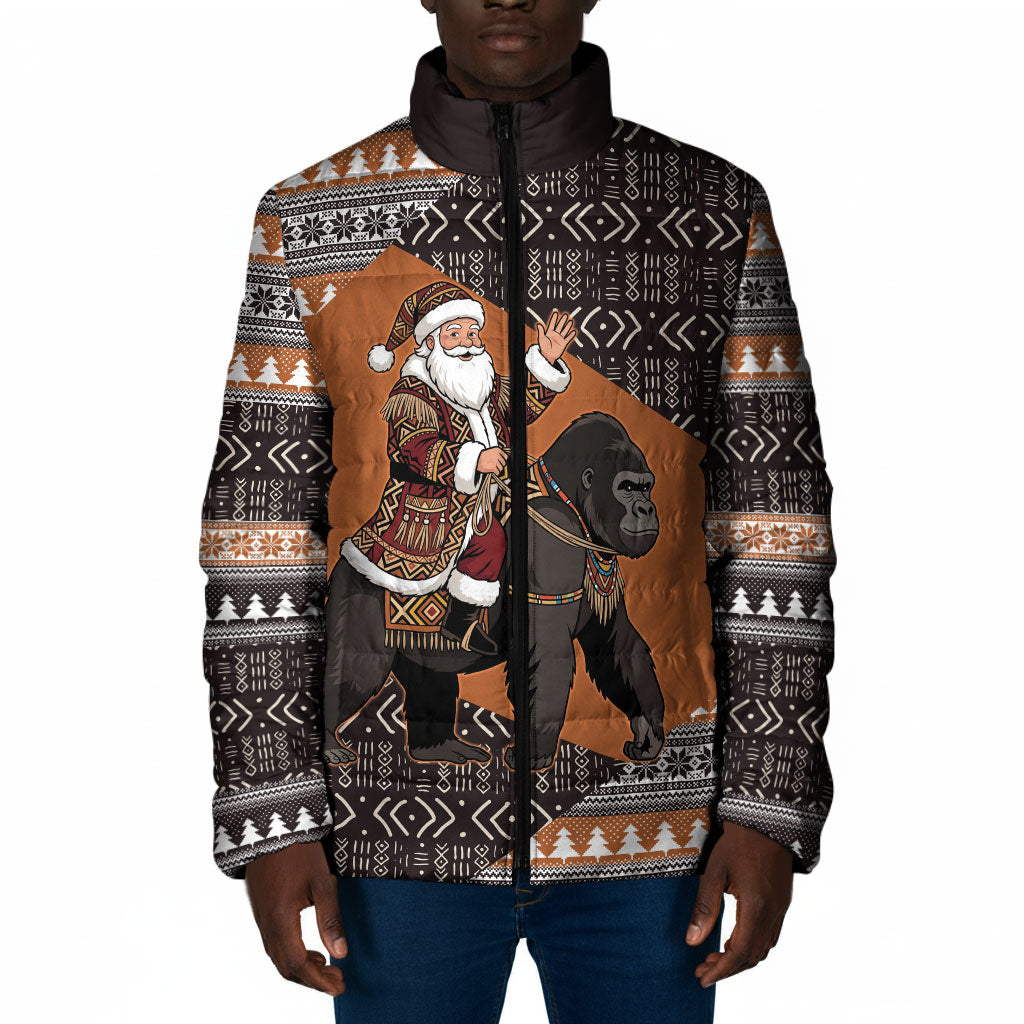 DR Congo Christmas Santa Gorilla Padded Jacket Kuba Inspired Geometric Pattern
