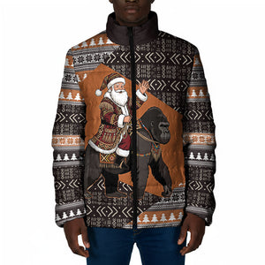 DR Congo Christmas Santa Gorilla Padded Jacket Kuba Inspired Geometric Pattern