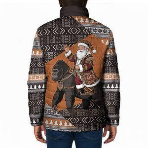 DR Congo Christmas Santa Gorilla Padded Jacket Kuba Inspired Geometric Pattern