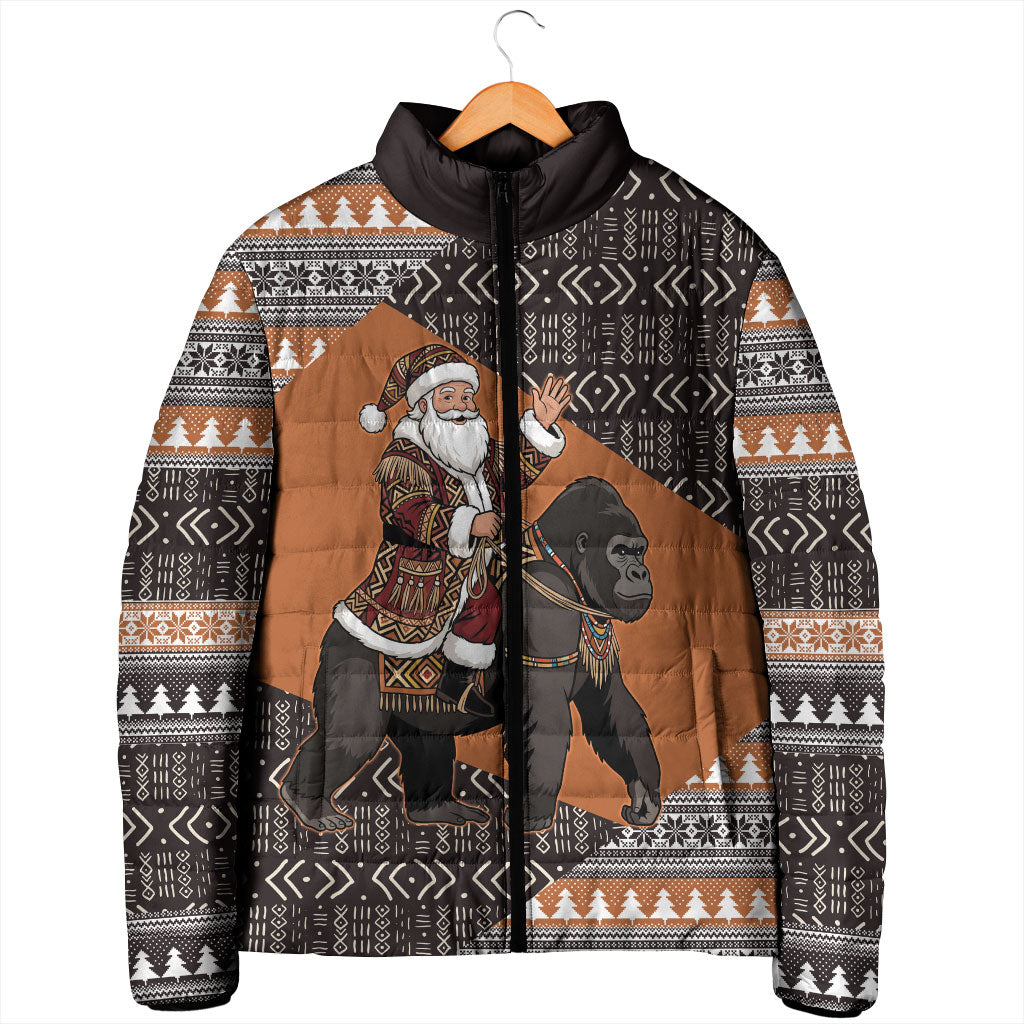 DR Congo Christmas Santa Gorilla Padded Jacket Kuba Inspired Geometric Pattern