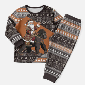 DR Congo Christmas Santa Gorilla Christmas Pajama Set Kuba Inspired Geometric Pattern