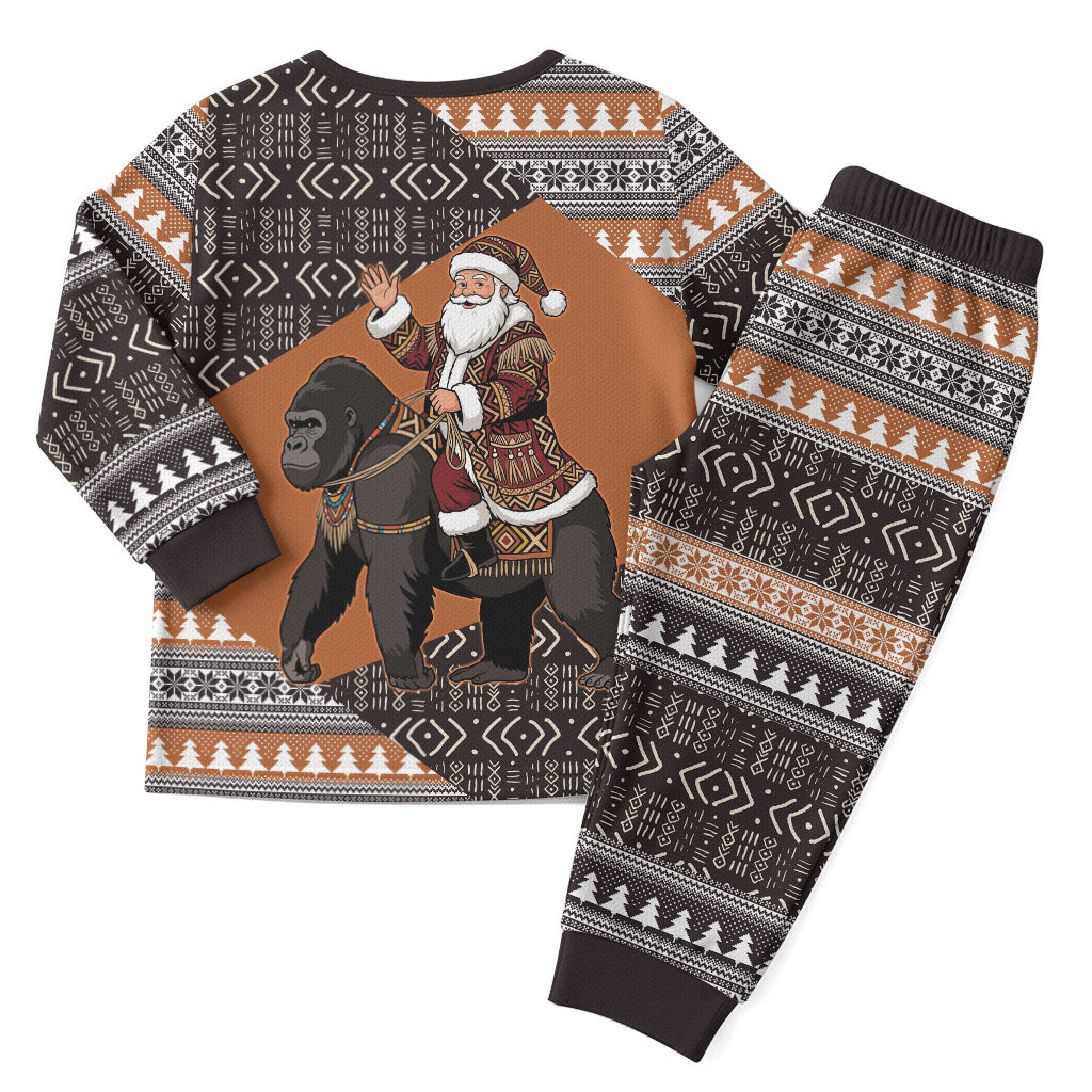 DR Congo Christmas Santa Gorilla Christmas Pajama Set Kuba Inspired Geometric Pattern