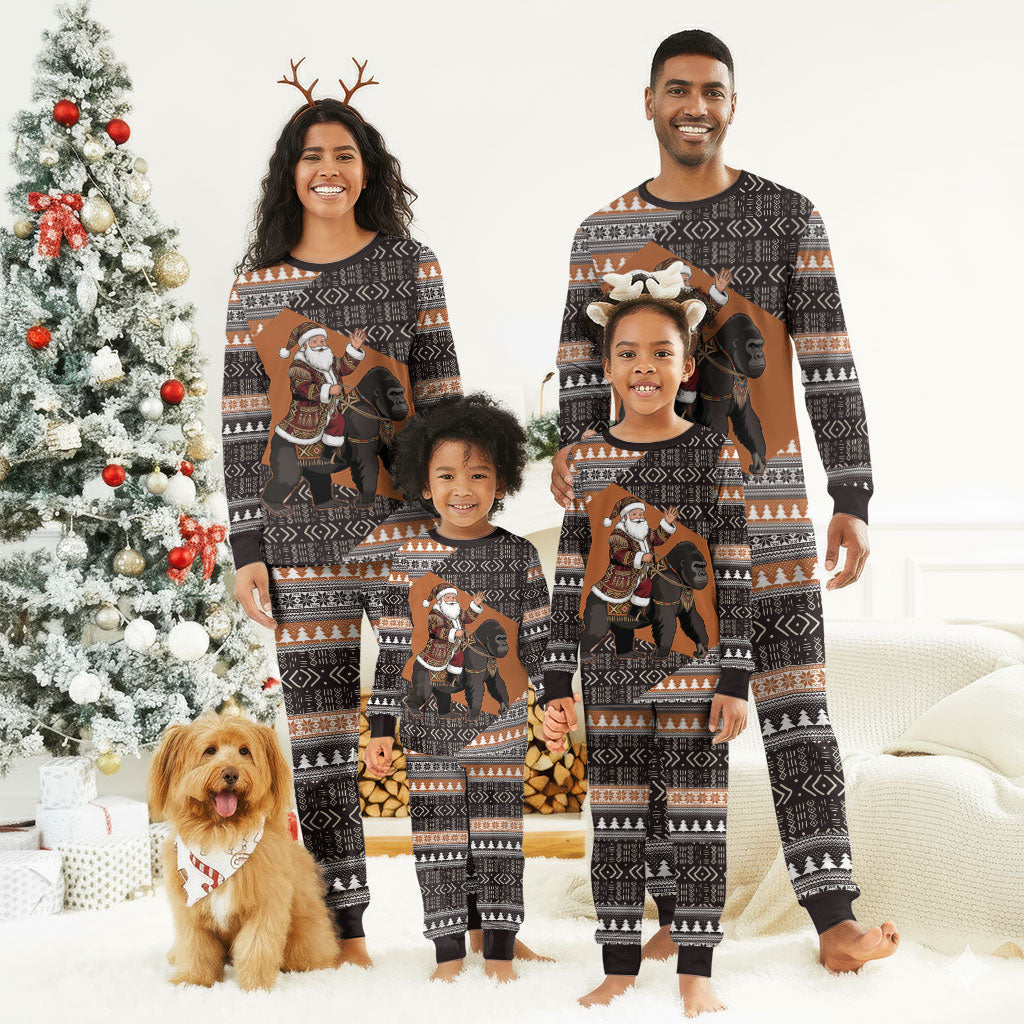 DR Congo Christmas Santa Gorilla Christmas Pajama Set Kuba Inspired Geometric Pattern