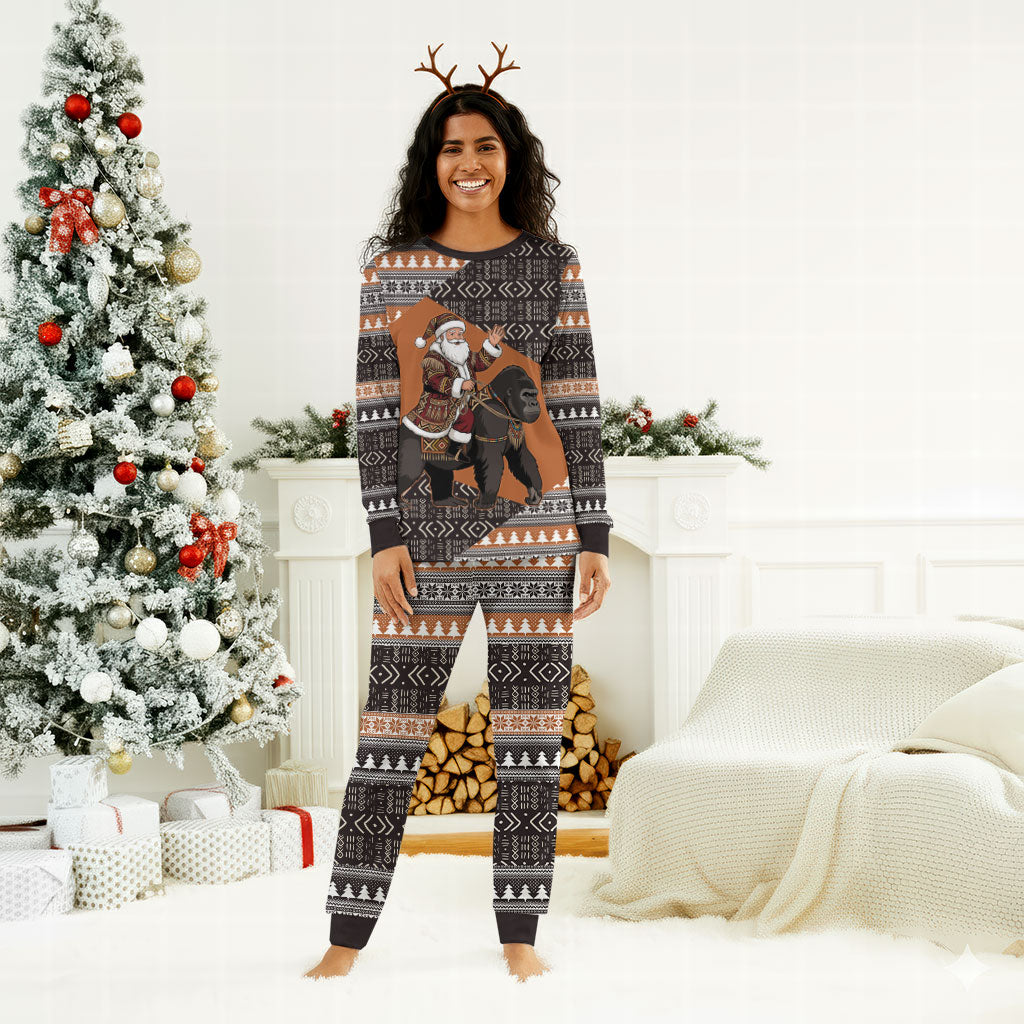 DR Congo Christmas Santa Gorilla Christmas Pajama Set Kuba Inspired Geometric Pattern