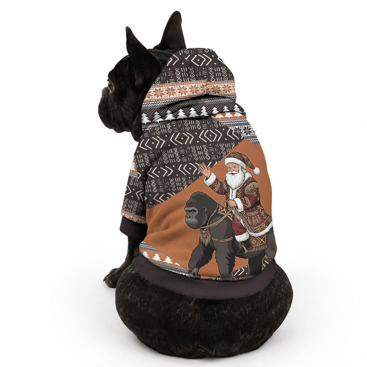 DR Congo Christmas Santa Gorilla Pet Hoodie Kuba Inspired Geometric Pattern