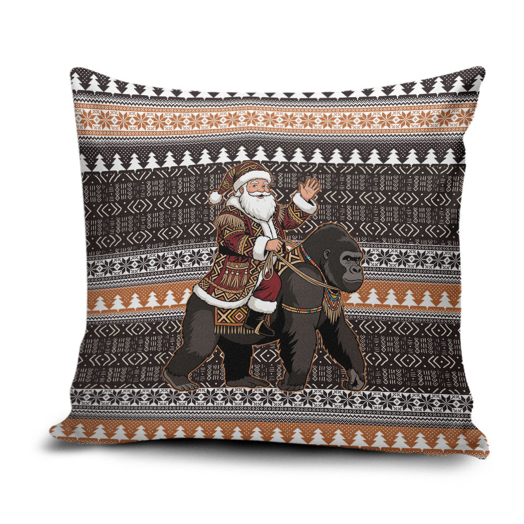 DR Congo Christmas Santa Gorilla Pillow Cover Kuba Inspired Geometric Pattern