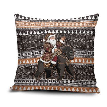 DR Congo Christmas Santa Gorilla Pillow Cover Kuba Inspired Geometric Pattern