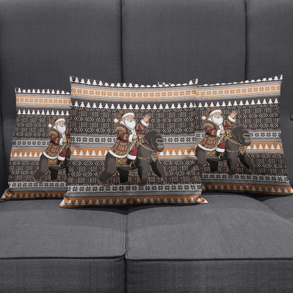 DR Congo Christmas Santa Gorilla Pillow Cover Kuba Inspired Geometric Pattern